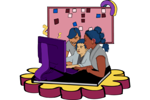 3 people looking at a computer screen